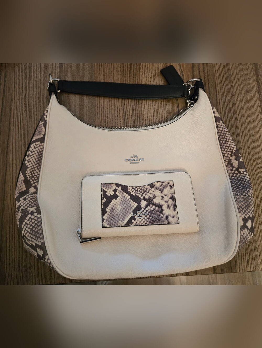 Coach Cream Leather Hobo with Black Top Strap